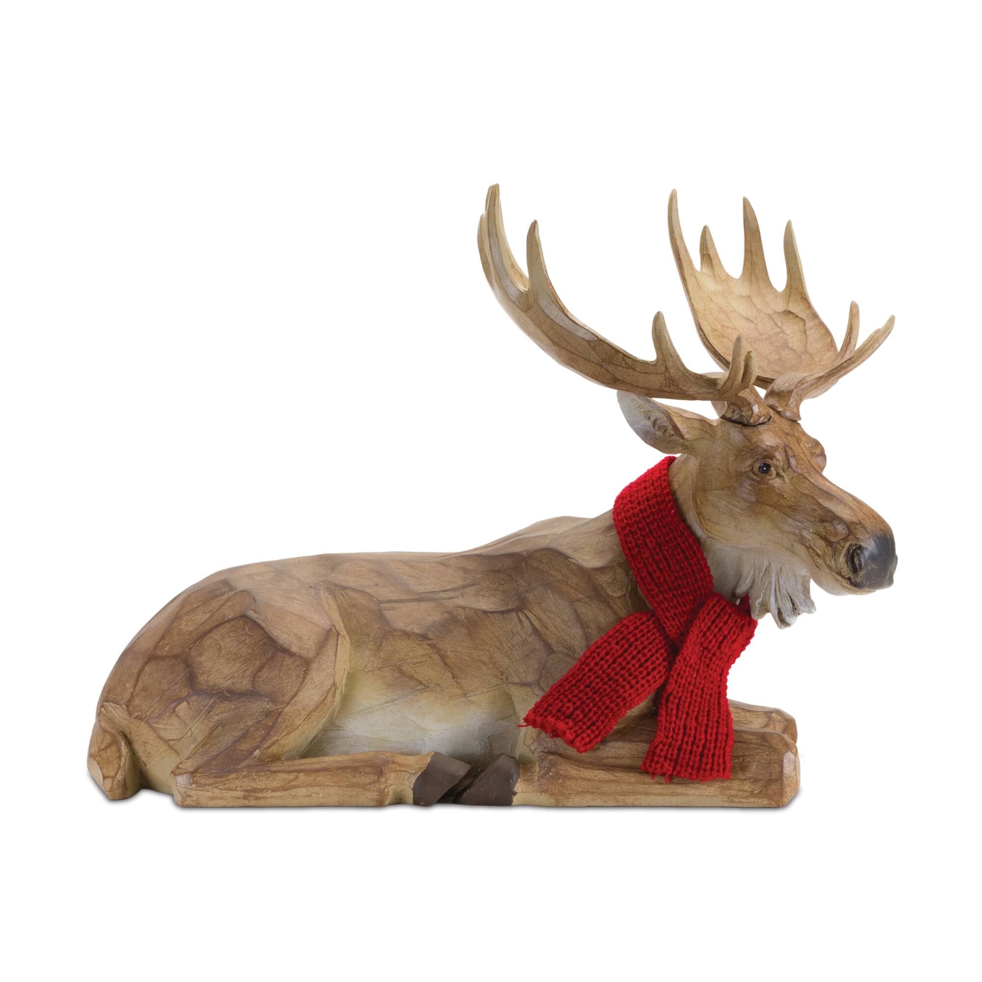 Large Carved Winter Moose with Scarf Set